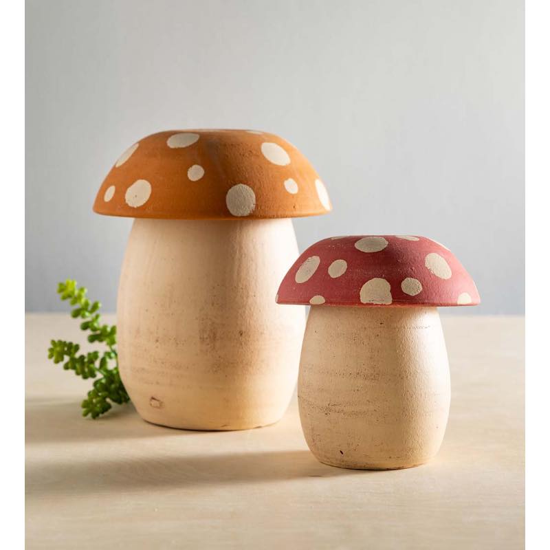 Clay Mushroom Canisters, Set of 2