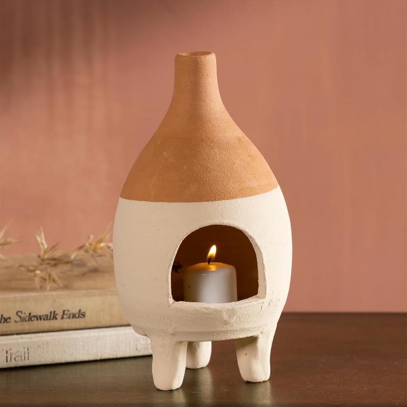 Tabletop Clay Chiminea Incense Burner/ Candle Holder