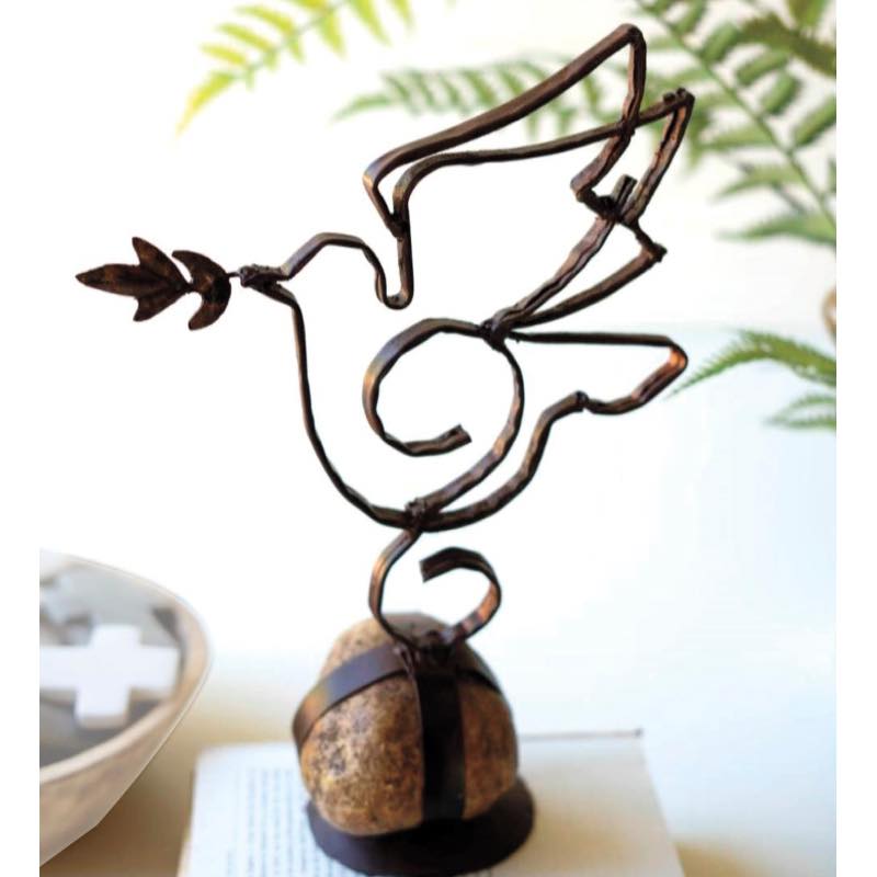 Metal Peace Dove on Rock Base