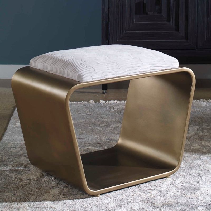 Gold Finish Upholstered Bench/ Stool