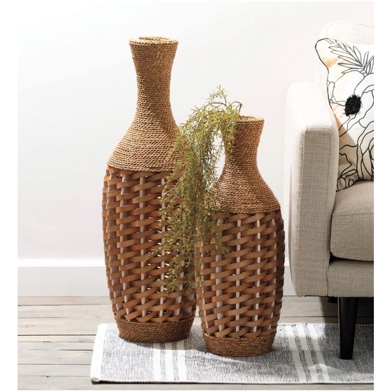 Organic Woven Rattan Vases, Set of 2