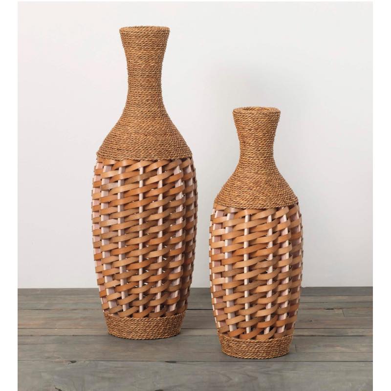 Organic Woven Rattan Vases, Set of 2