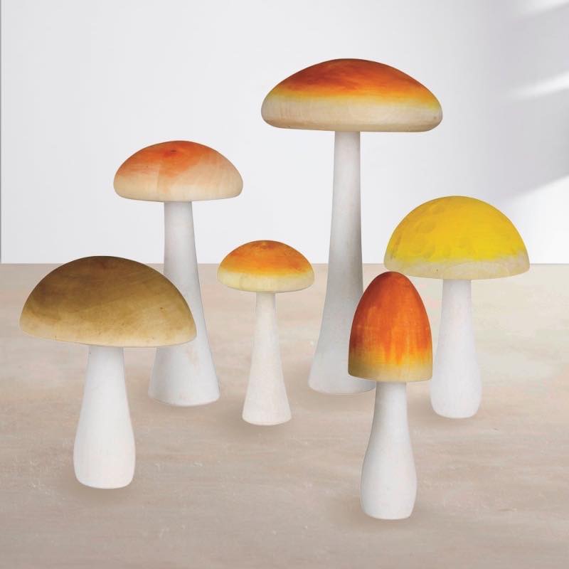 Colorful Wood Mushrooms, Set of 6