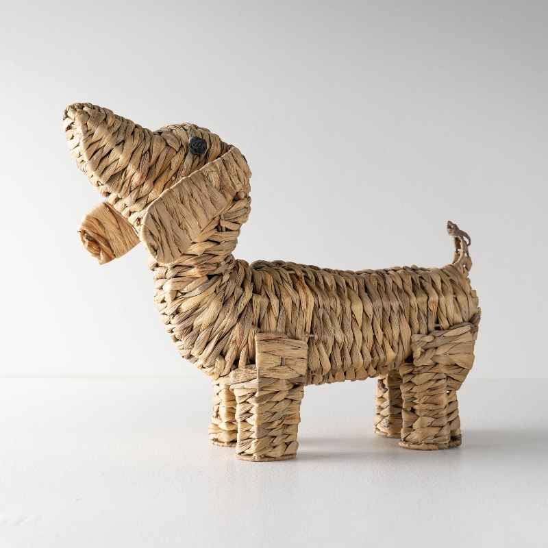 Standing Woven Water Hyacinth Dog Sculpture