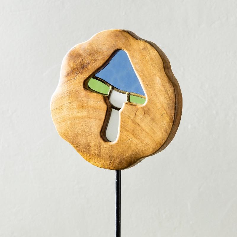 Teak Stained Glass Mushroom Stake