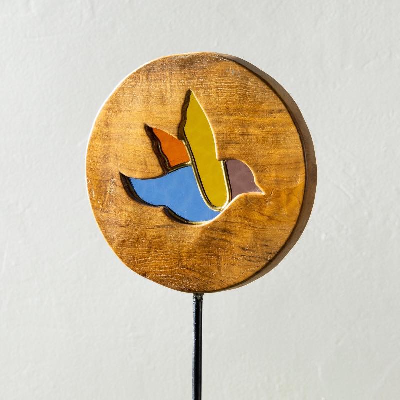 Teak Stained Glass Bird Stake