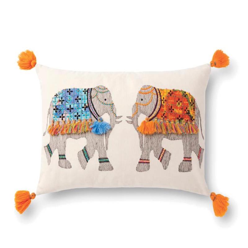 Two Elephants Fringed Accent Pillow