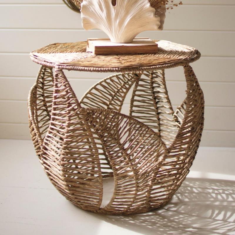 Woven Leaf Seagrass Side Table