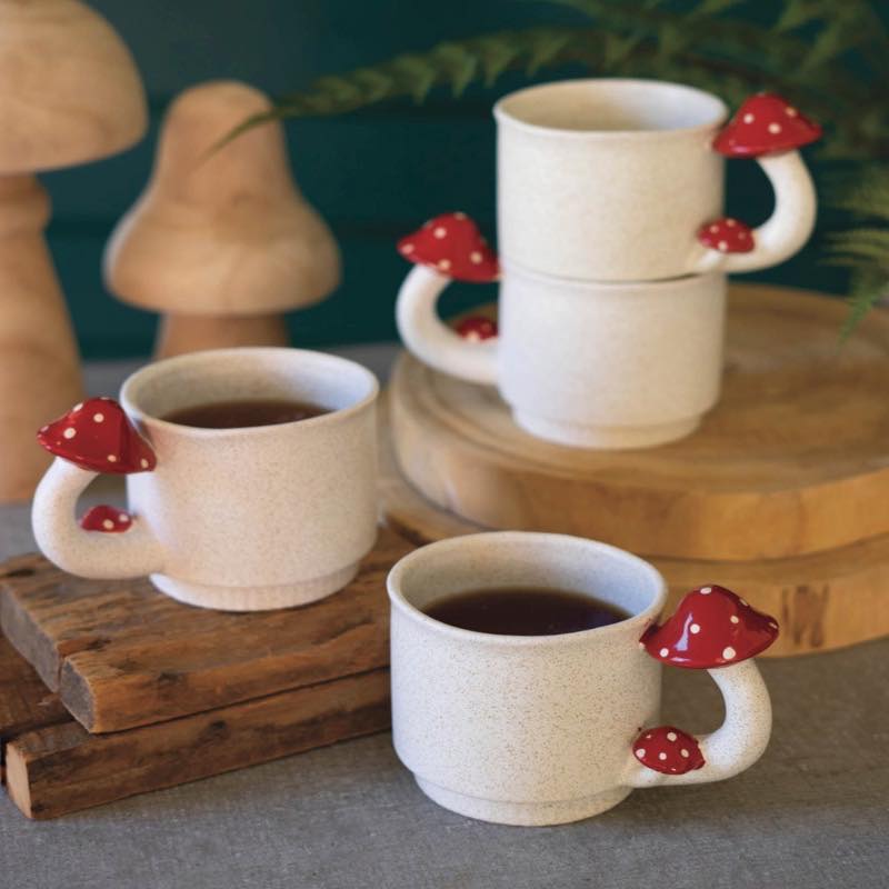 Ceramic Mushroom Mugs, Set of 4