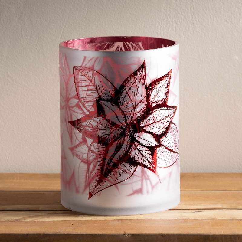 Poinsettia Glass Hurricane, Large