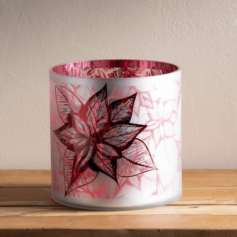 Poinsettia Glass Hurricane, Medium