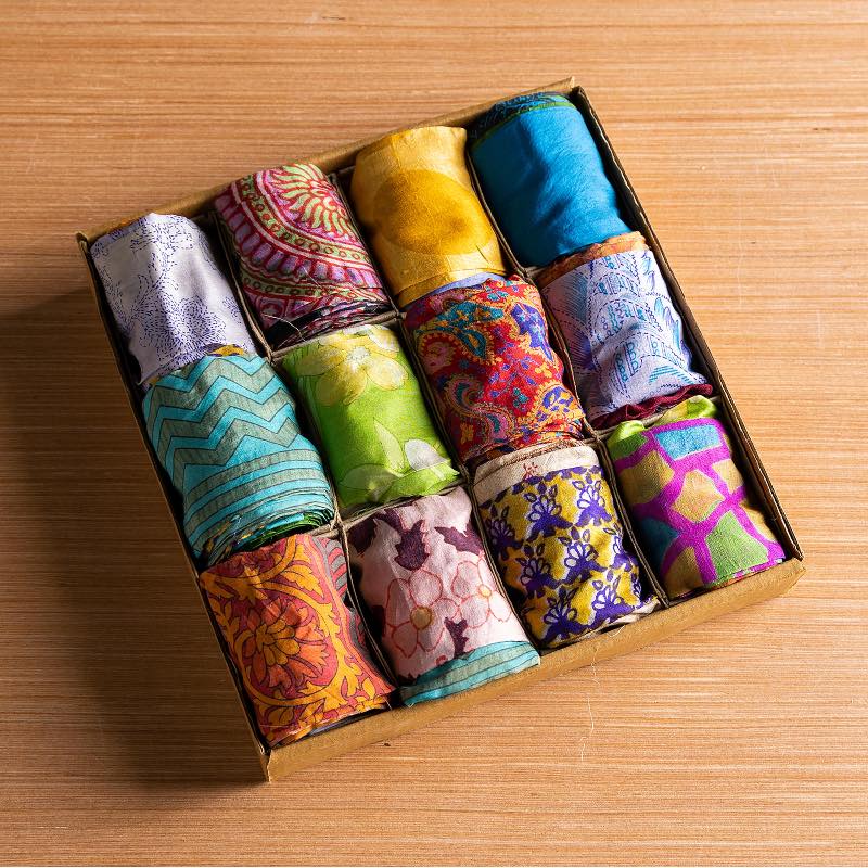 Vintage Silk Sari Ribbon, Set of 12