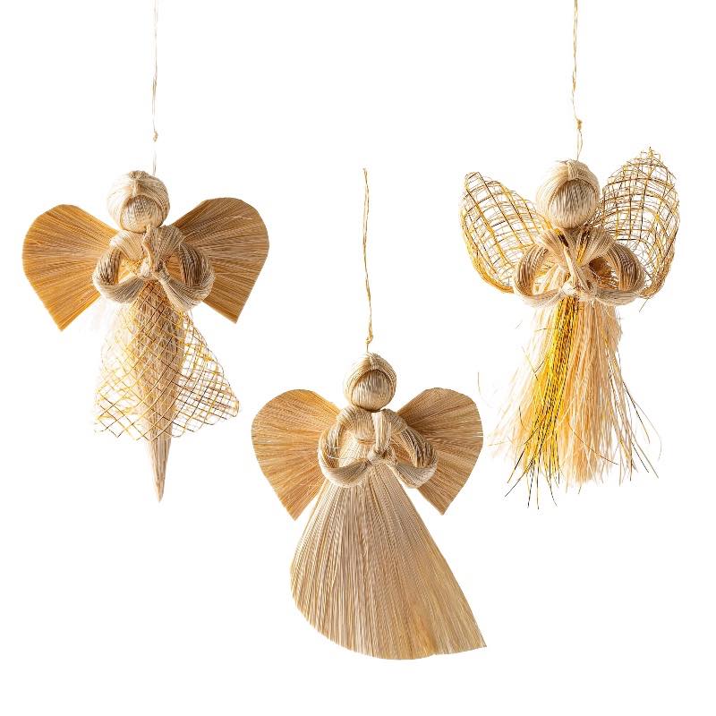 Woven Abaca Angel Ornaments, Set of 3