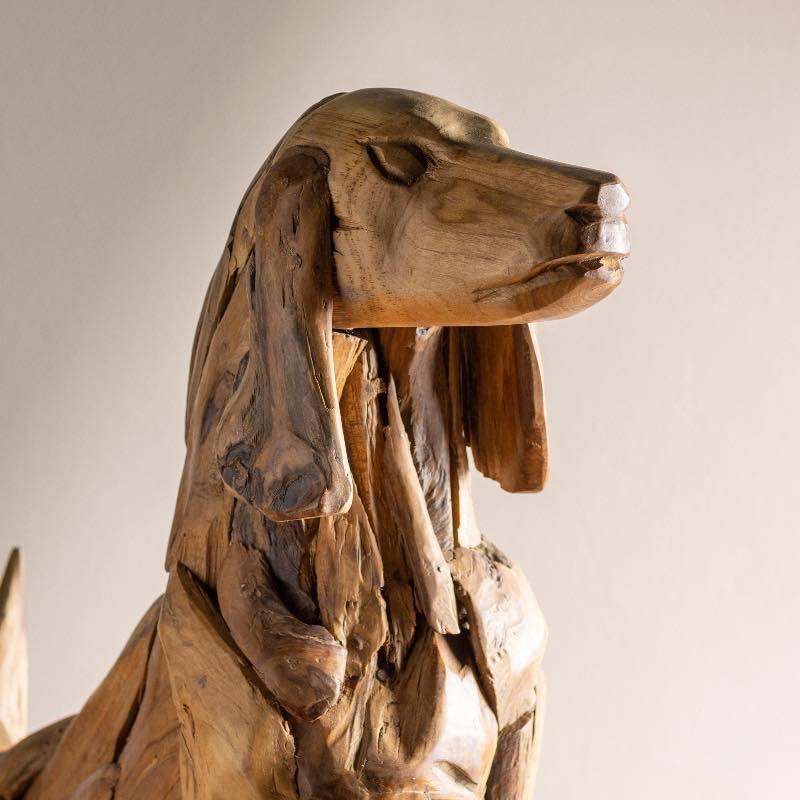 Indoor/ Outdoor Teak Sitting Dog Sculpture