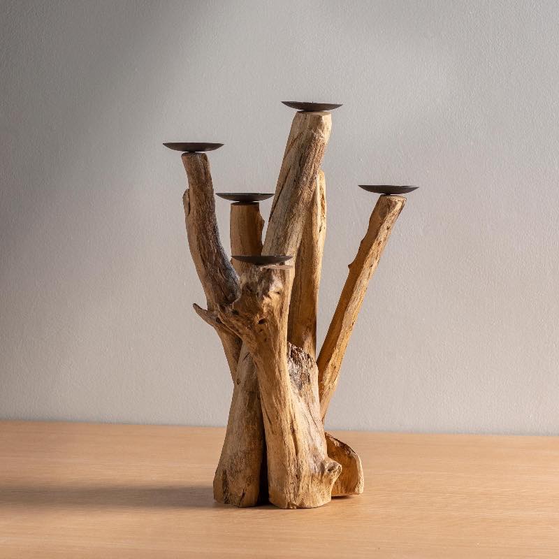 Handcrafted Teak Branch Candelabra