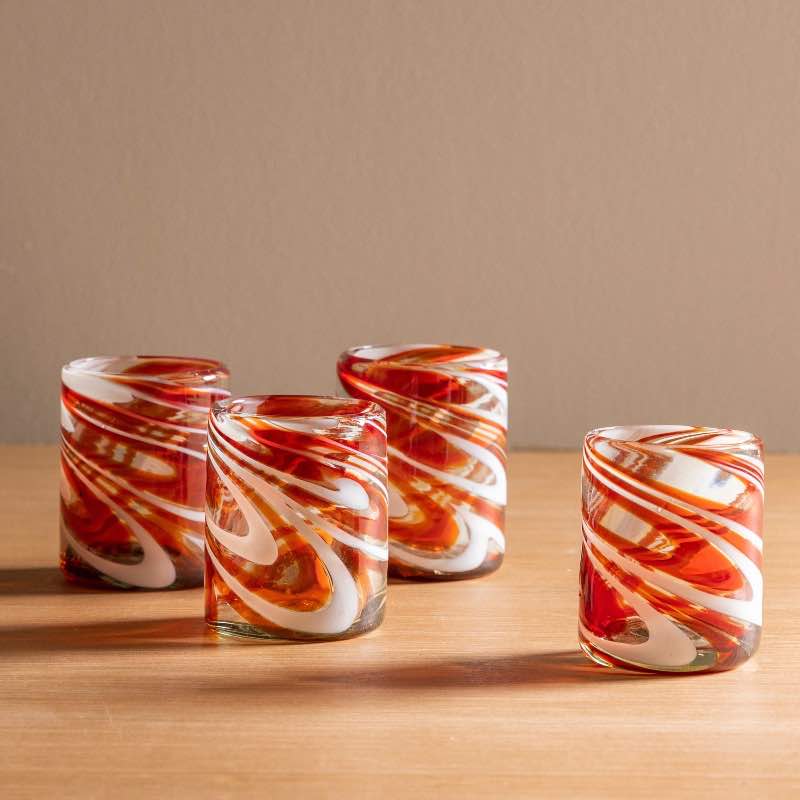 Holiday Swirl Recycled Glass Tumblers, Set of 4