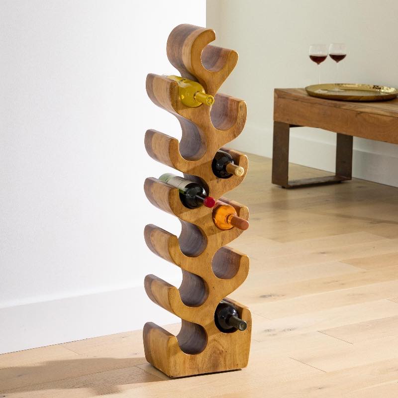 Hand-Carved Giant Suar Wood Wine Rack