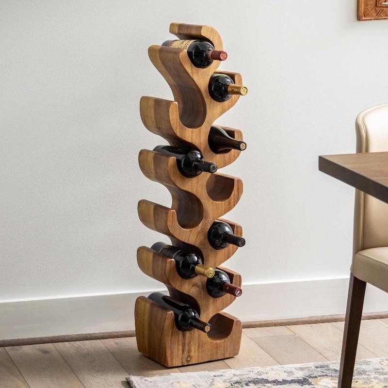 Hand-Carved Giant Suar Wood Wine Rack