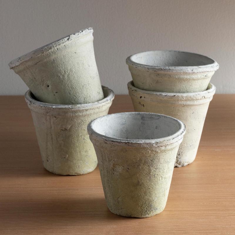 Handcrafted White Stone Terracotta Planters, Set of 5