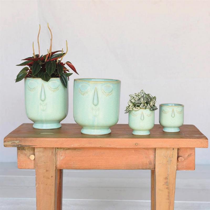 Ceramic Teal-Colored Cachepots, Set of 2