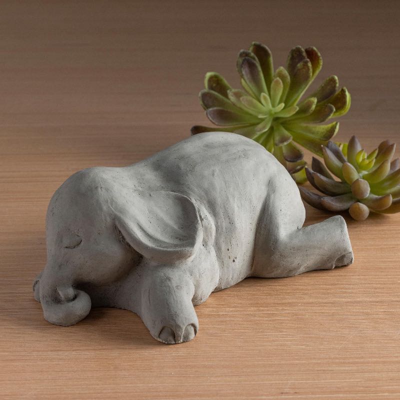 Handcrafted Stone Side-Sleeping Baby Elephant Garden Sculpture