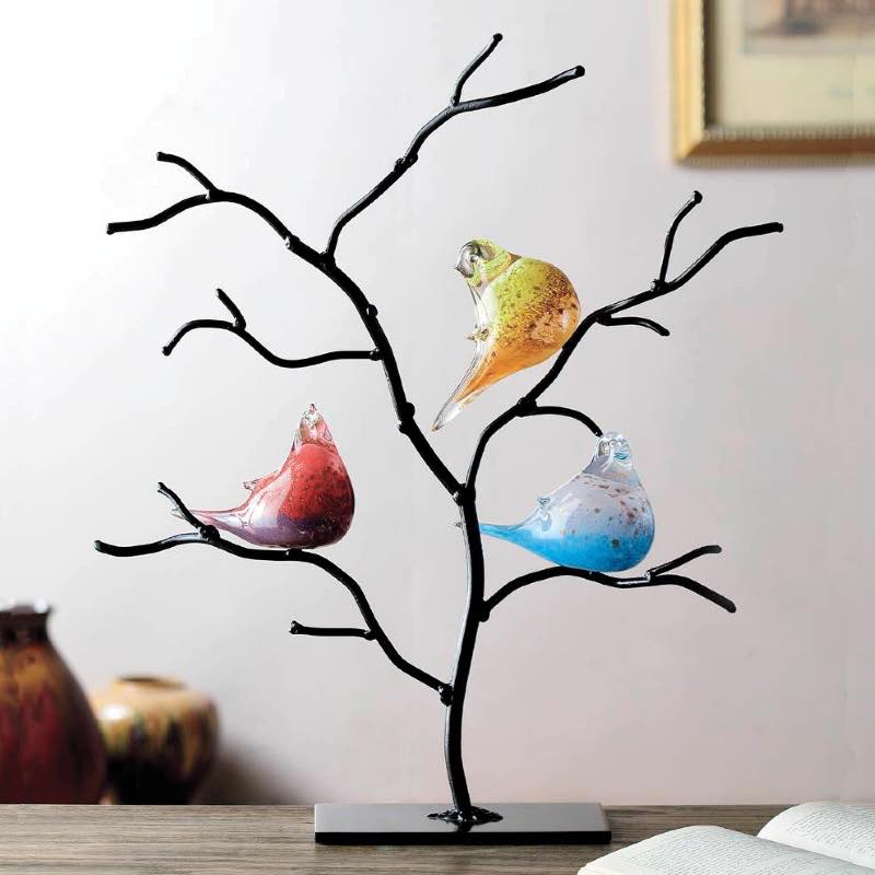 Metal Tree with Three Handcrafted Glass Birds