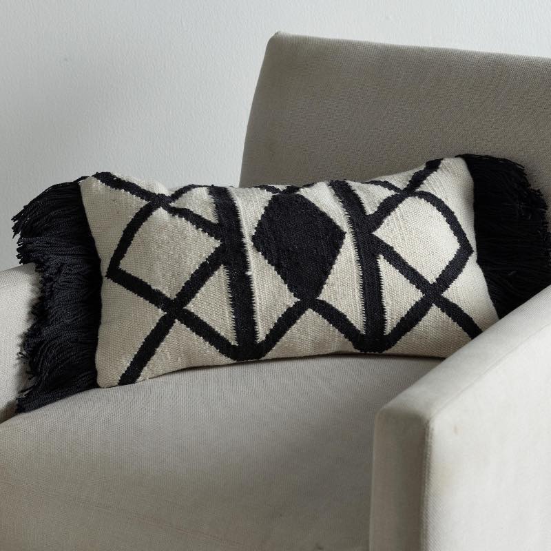 Indoor/ Outdoor Geo Print Black and White Pillow