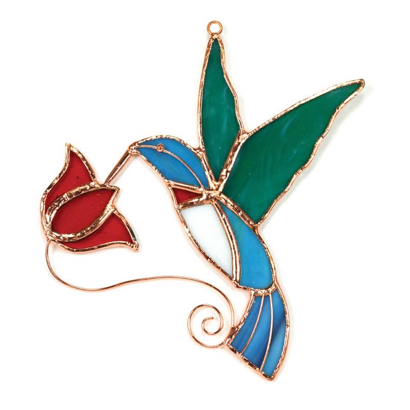 Hand-Cut Stained Glass Hummingbird Suncatcher