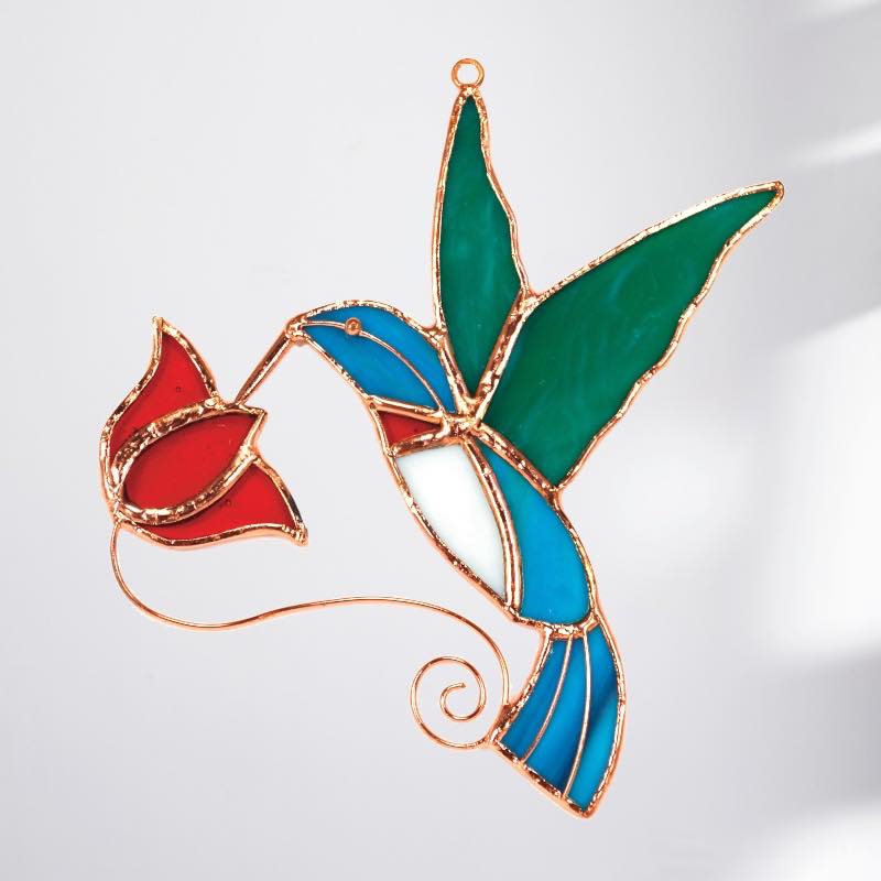 Hand-Cut Stained Glass Hummingbird Suncatcher