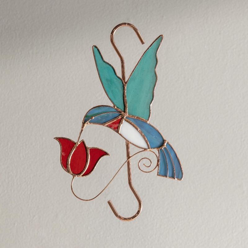 Hand-Cut Stained Glass Hummingbird Hook