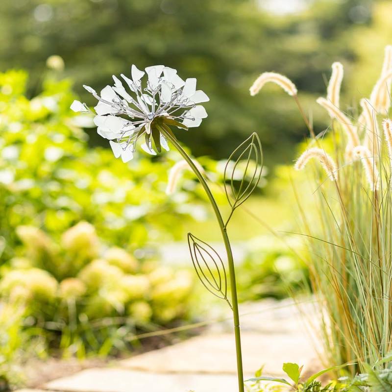 Recycled Sea Glass Dandelion Garden Stake