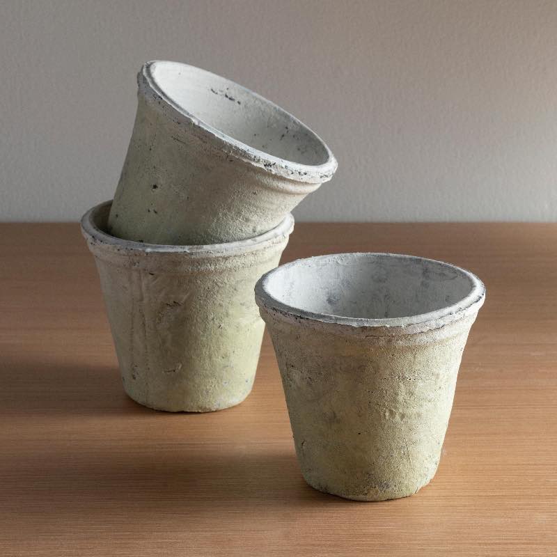 Handcrafted White Stone Terracotta Planters, Set of 3