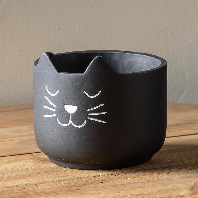 Black Cat Cement Planter