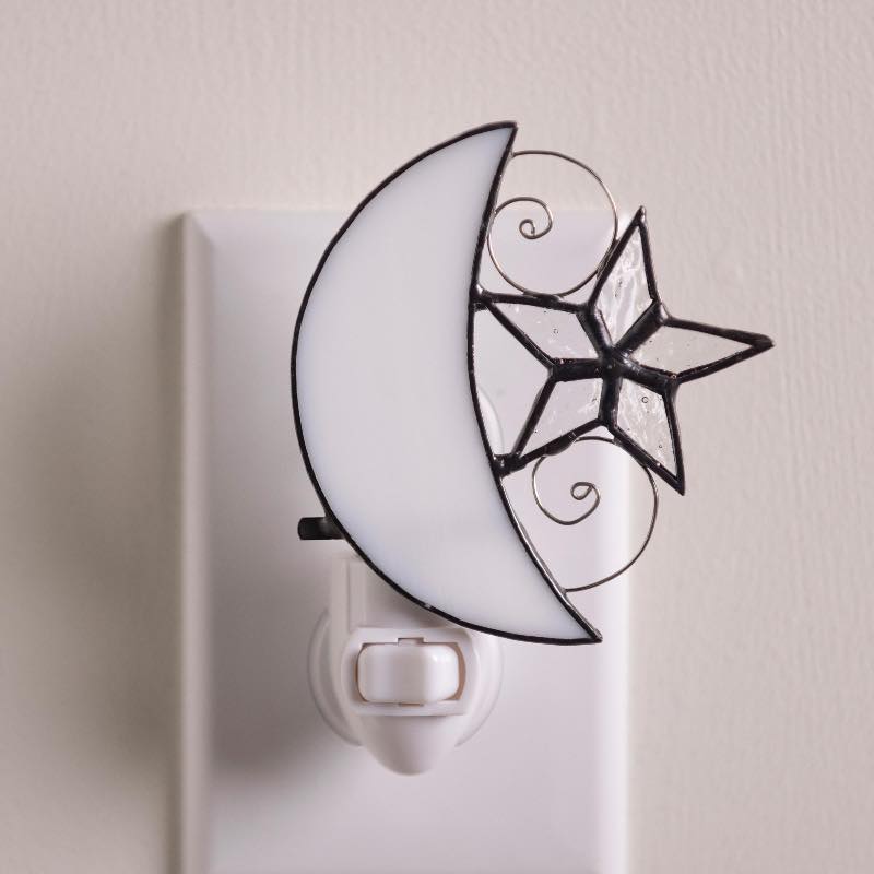 Handcrafted Stained Glass Moon and Star Night Light