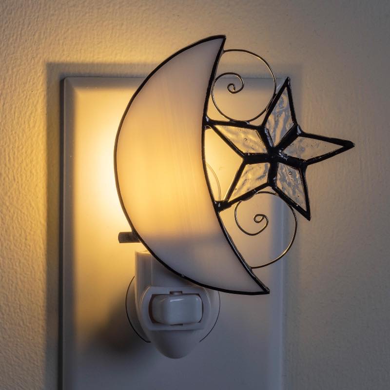 Handcrafted Stained Glass Moon and Star Night Light