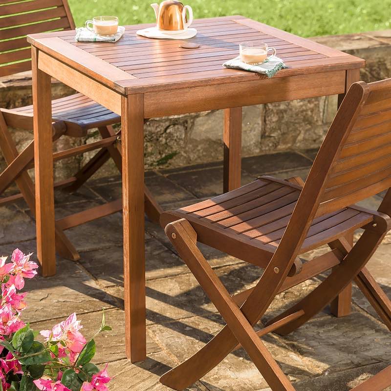 Eucalyptus Wood Outdoor Bistro Set, Table and Two Chairs