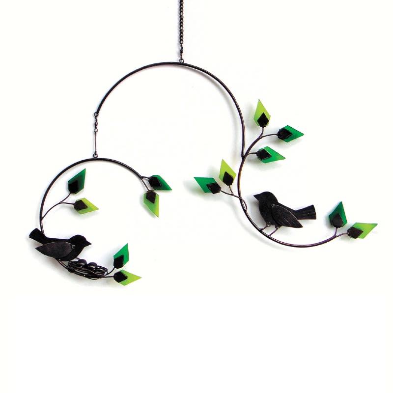 Forest Birds Metal and Glass Mobile