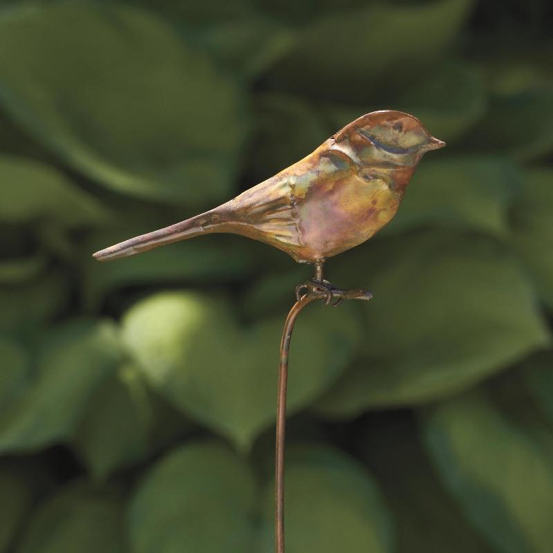 Handcrafted Flamed Copper Songbird Garden Stake