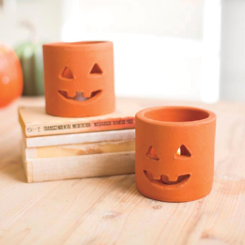 Artisan-Made Clay Halloween Jack-O-Lantern Luminaries, Set of 6