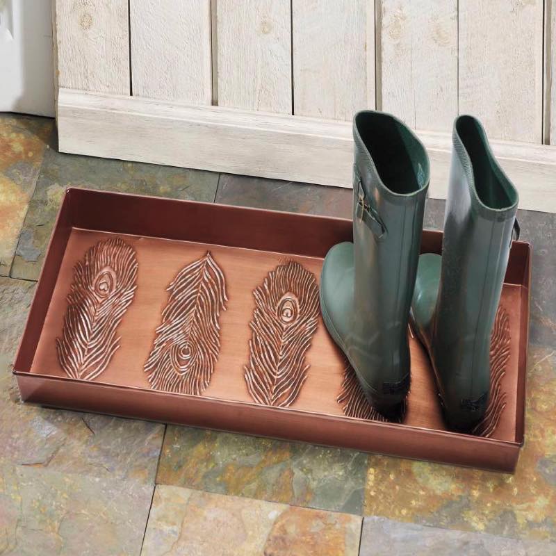 Peacock Feather Copper-Finish Boot Tray