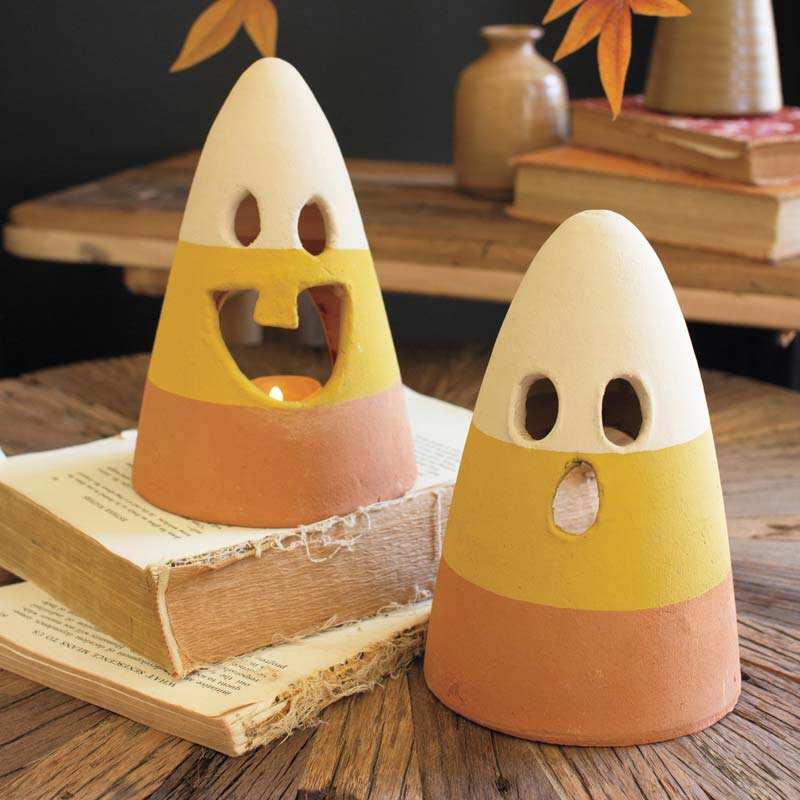 Artisan-Made Candy Corn Lanterns, Set of 2