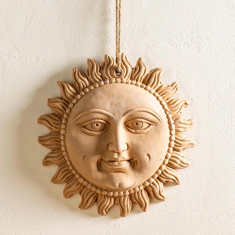 Smiling Terracotta Sun Hanging Wall Art