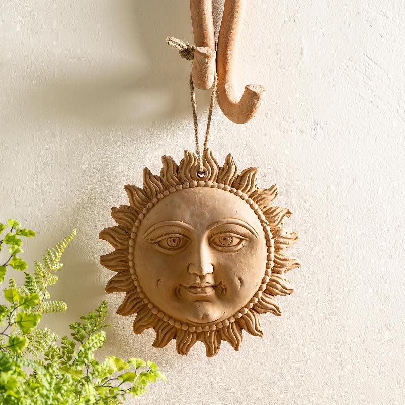 Smiling Terracotta Sun Hanging Wall Art