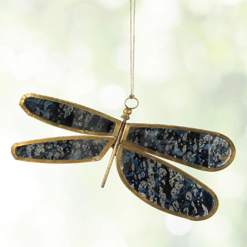 Glass Mirrored Hanging Dragonfly