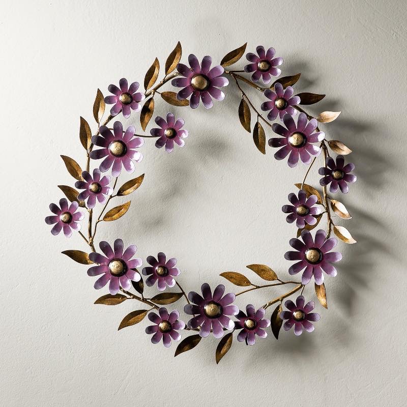 Purple Recycled Metal Flower Decorative Wreath