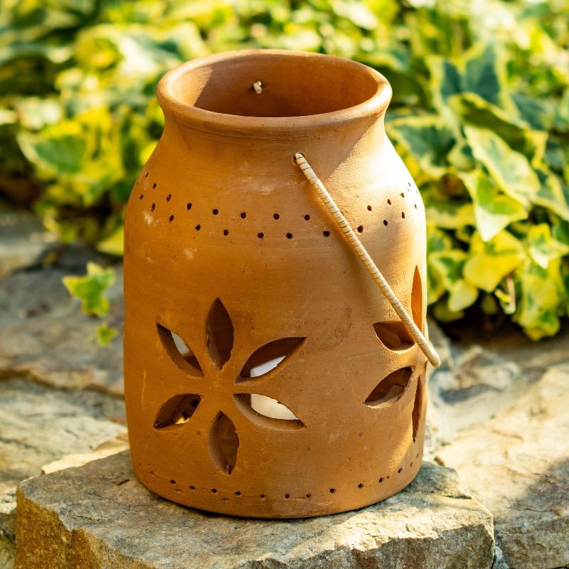 Cut-Out Flower Clay Lantern