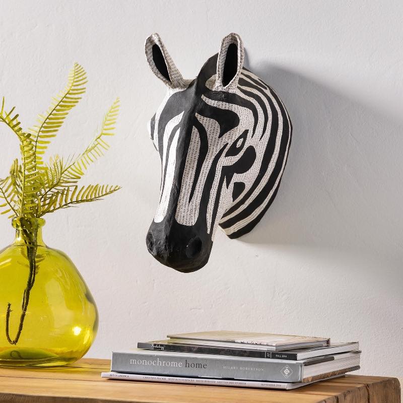 Handcrafted Haitian Artisan Paper Mache Zebra Head