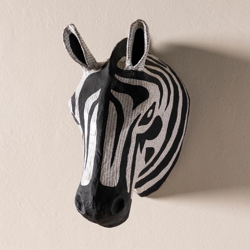 Handcrafted Haitian Artisan Paper Mache Zebra Head