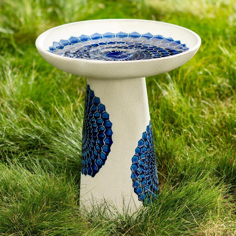 Ceramic Blue Tile Birdbath