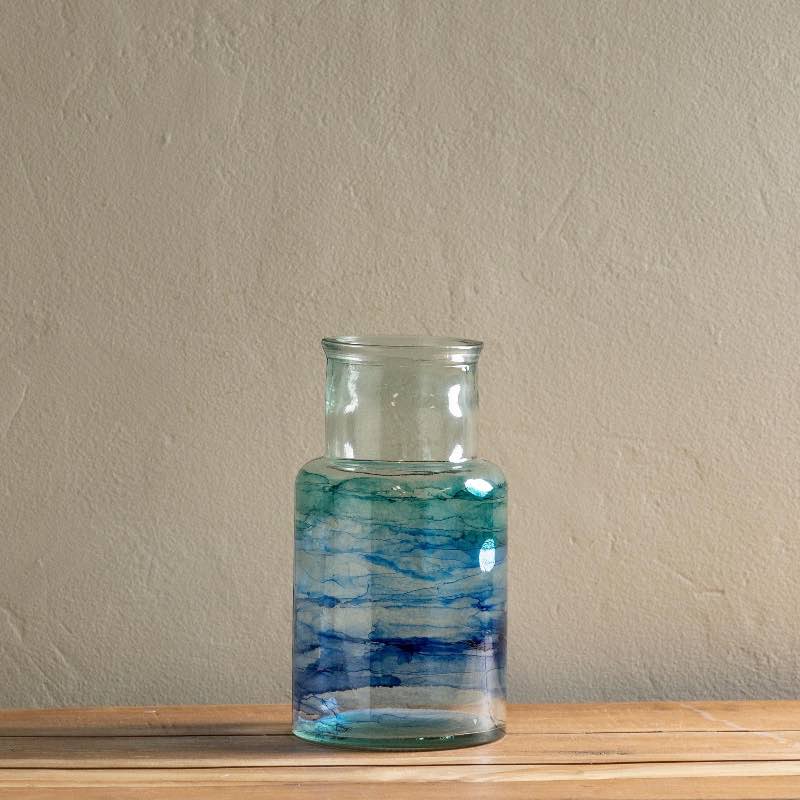 Hand-Blown Recycled Coastal Vase, Short